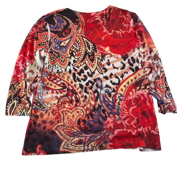 Chicos Womens Size 1 Small Paisley & Animal Print Long Sleeve Top - Picture 5 of 5